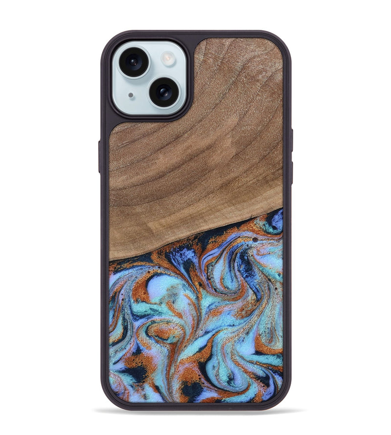 iPhone 15 Plus Wood Phone Case - Irving (Teal & Gold, 802412)