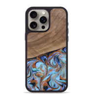 iPhone 15 Pro Max Wood Phone Case - Irving (Teal & Gold, 802412)