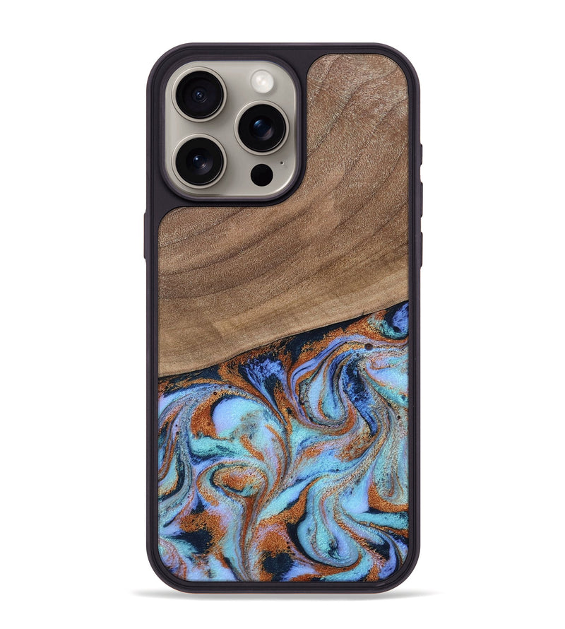 iPhone 15 Pro Max Wood Phone Case - Irving (Teal & Gold, 802412)