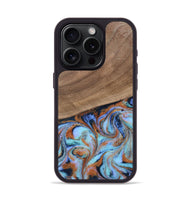 iPhone 15 Pro Wood Phone Case - Irving (Teal & Gold, 802412)