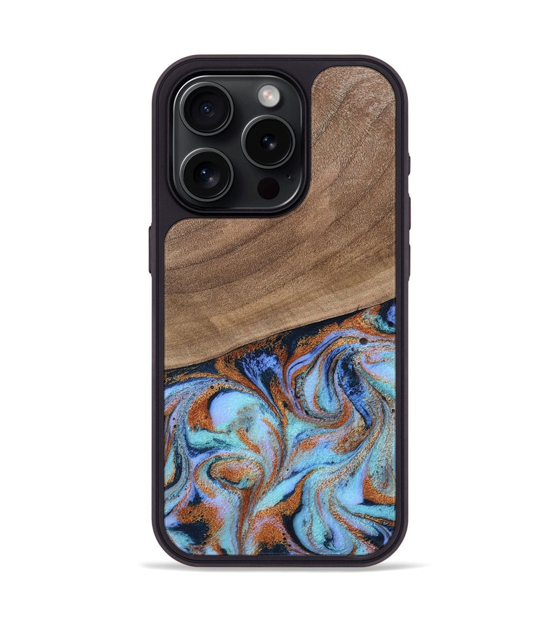 iPhone 15 Pro Wood Phone Case - Irving (Teal & Gold, 802412)