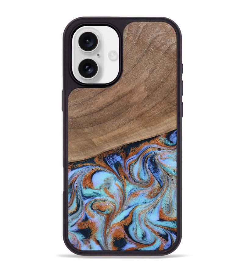 iPhone 16 Plus Wood Phone Case - Irving (Teal & Gold, 802412)