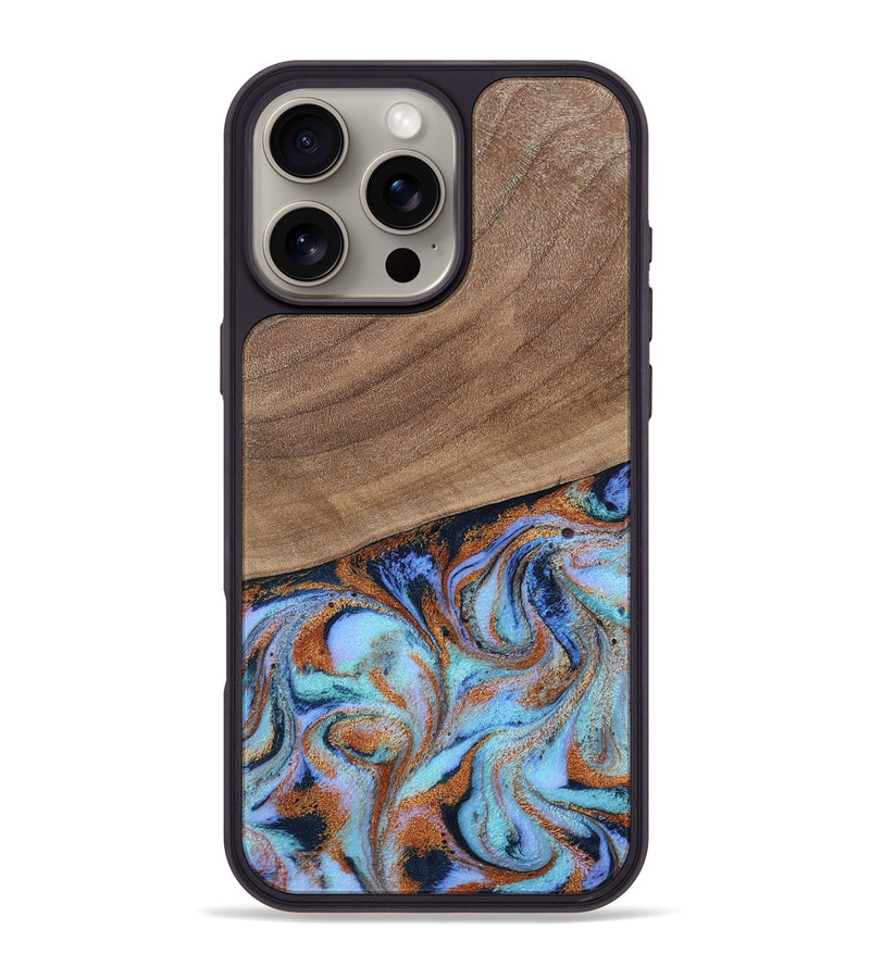 iPhone 16 Pro Max Wood Phone Case - Irving (Teal & Gold, 802412)