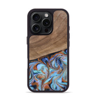 iPhone 16 Pro Wood Phone Case - Irving (Teal & Gold, 802412)