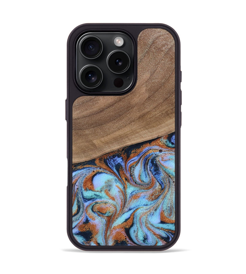 iPhone 16 Pro Wood Phone Case - Irving (Teal & Gold, 802412)