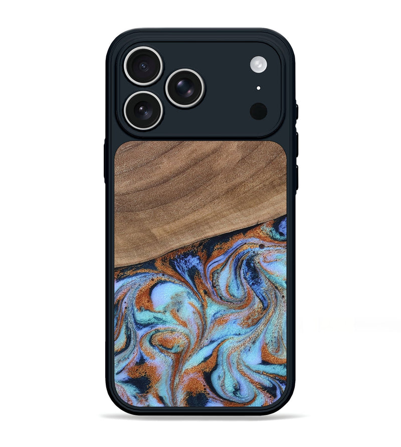 iPhone 17 Pro Max Wood Phone Case - Irving (Teal & Gold, 802412)