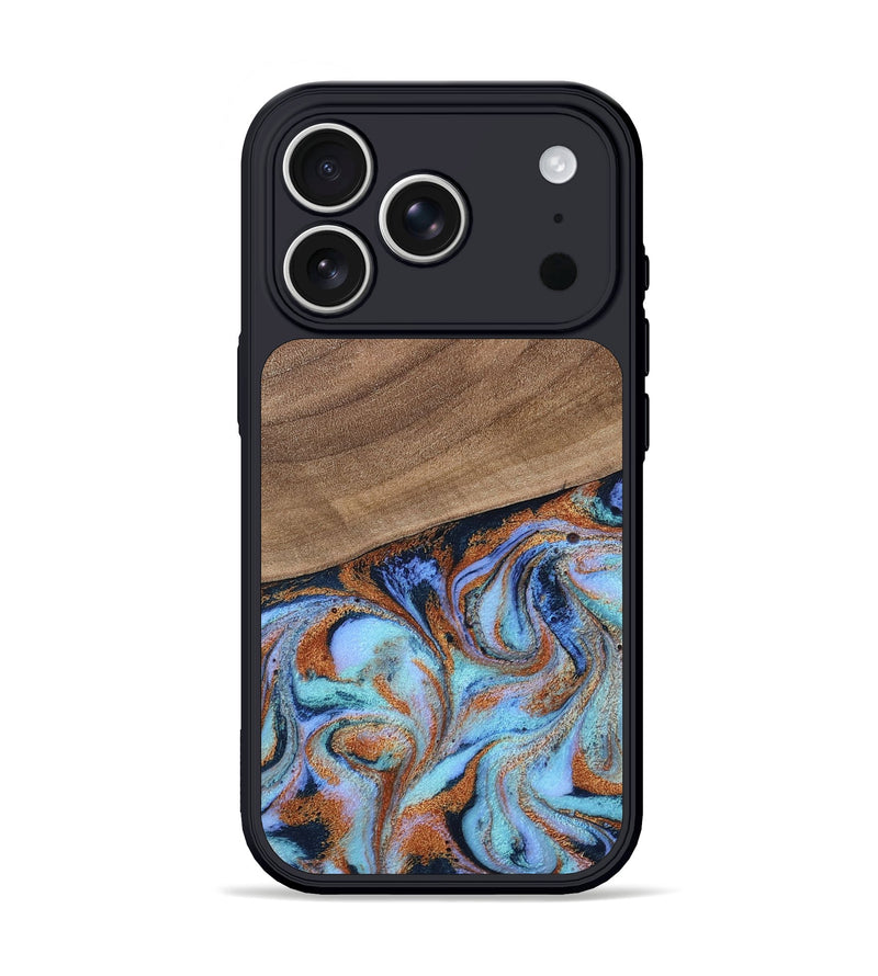 iPhone 17 Pro Wood Phone Case - Irving (Teal & Gold, 802412)