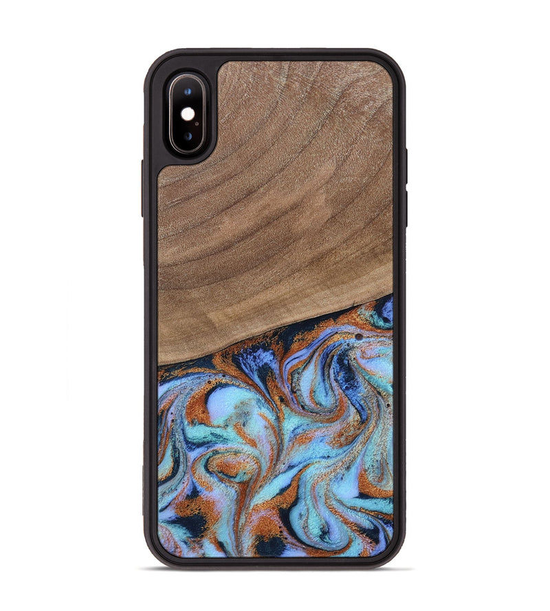 iPhone Xs Max Wood Phone Case - Irving (Teal & Gold, 802412)