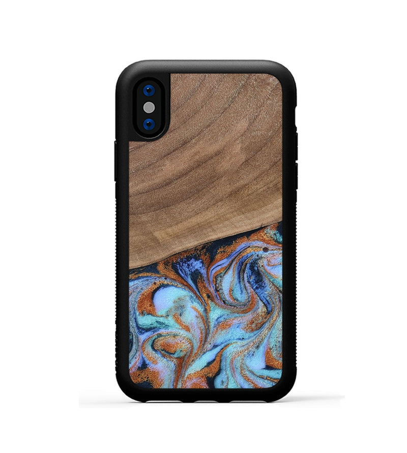 iPhone Xs Wood Phone Case - Irving (Teal & Gold, 802412)