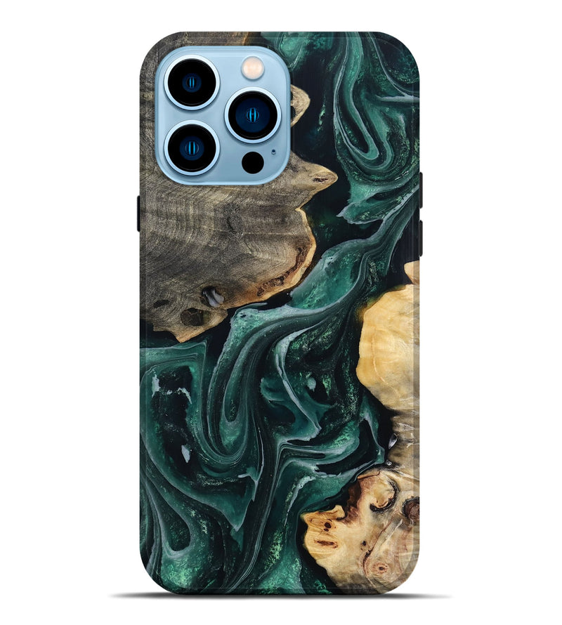 iPhone 14 Pro Max Wood Live Edge Phone Case - Brett (Green, 802425)
