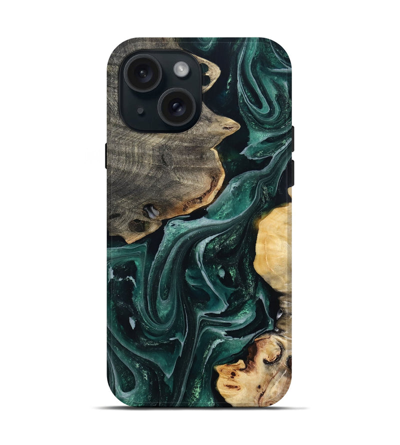 iPhone 15 Wood Live Edge Phone Case - Brett (Green, 802425)