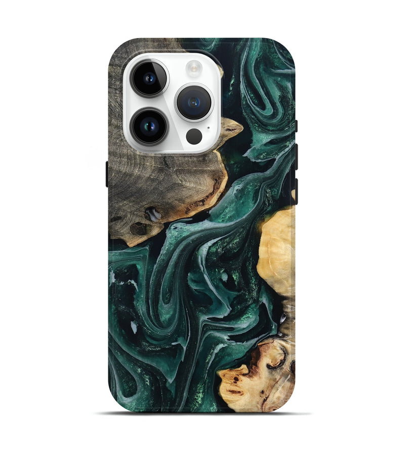 iPhone 15 Pro Wood Live Edge Phone Case - Brett (Green, 802425)