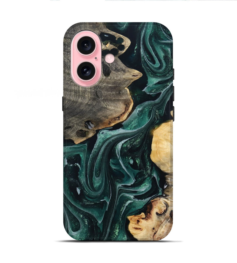 iPhone 16 Wood Live Edge Phone Case - Brett (Green, 802425)