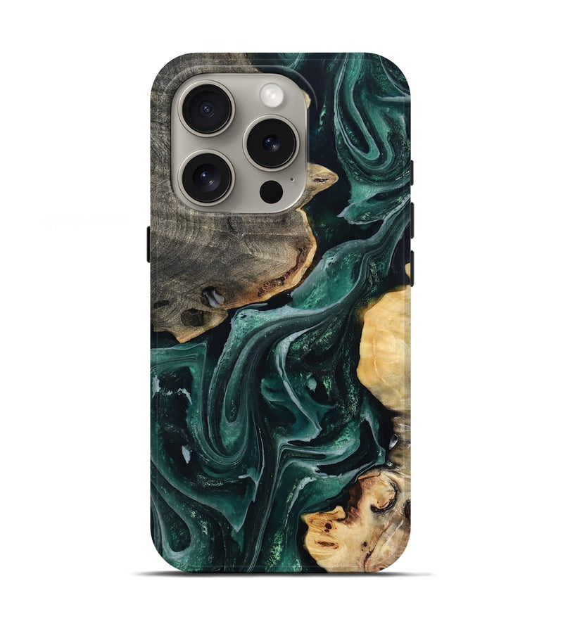 iPhone 16 Pro Wood Live Edge Phone Case - Brett (Green, 802425)