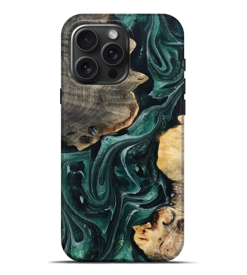 iPhone 16 Pro Max Wood Live Edge Phone Case - Brett (Green, 802425)