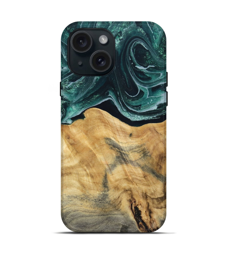 iPhone 15 Wood Live Edge Phone Case - Eda (Green, 802426)