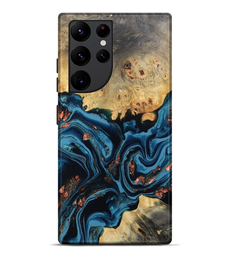 Galaxy S22 Ultra Wood Live Edge Phone Case - Mason (Teal & Gold, 802430)