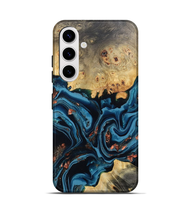 Galaxy S25 Wood Live Edge Phone Case - Mason (Teal & Gold, 802430)