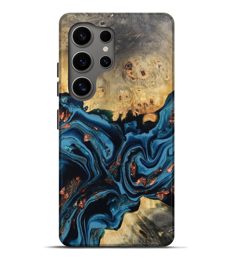 Galaxy S25 Ultra Wood Live Edge Phone Case - Mason (Teal & Gold, 802430)