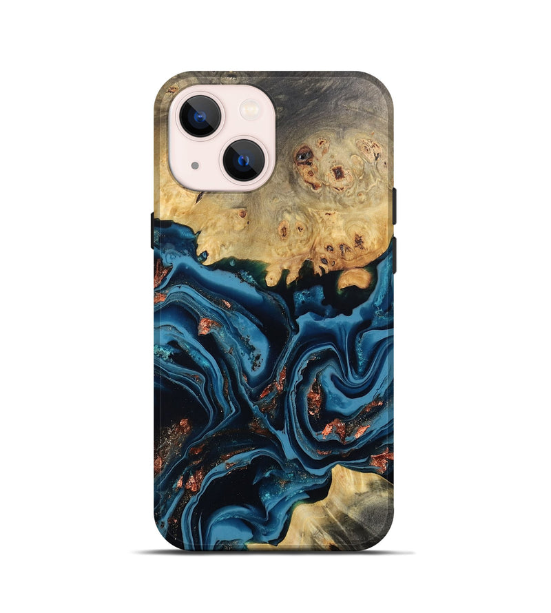 iPhone 13 mini Wood Live Edge Phone Case - Mason (Teal & Gold, 802430)