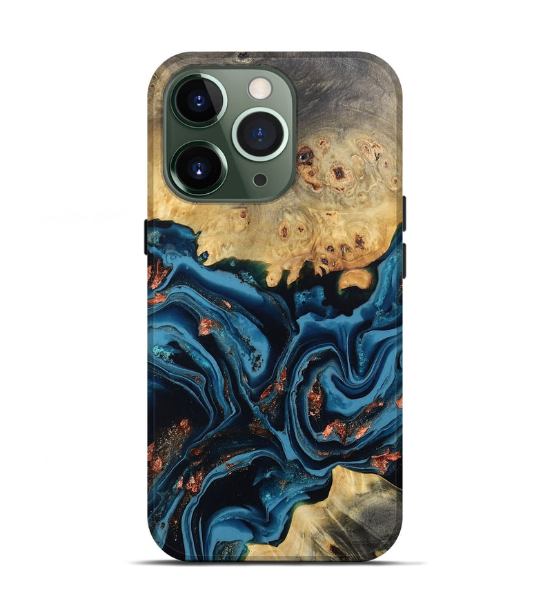 iPhone 13 Pro Wood Live Edge Phone Case - Mason (Teal & Gold, 802430)