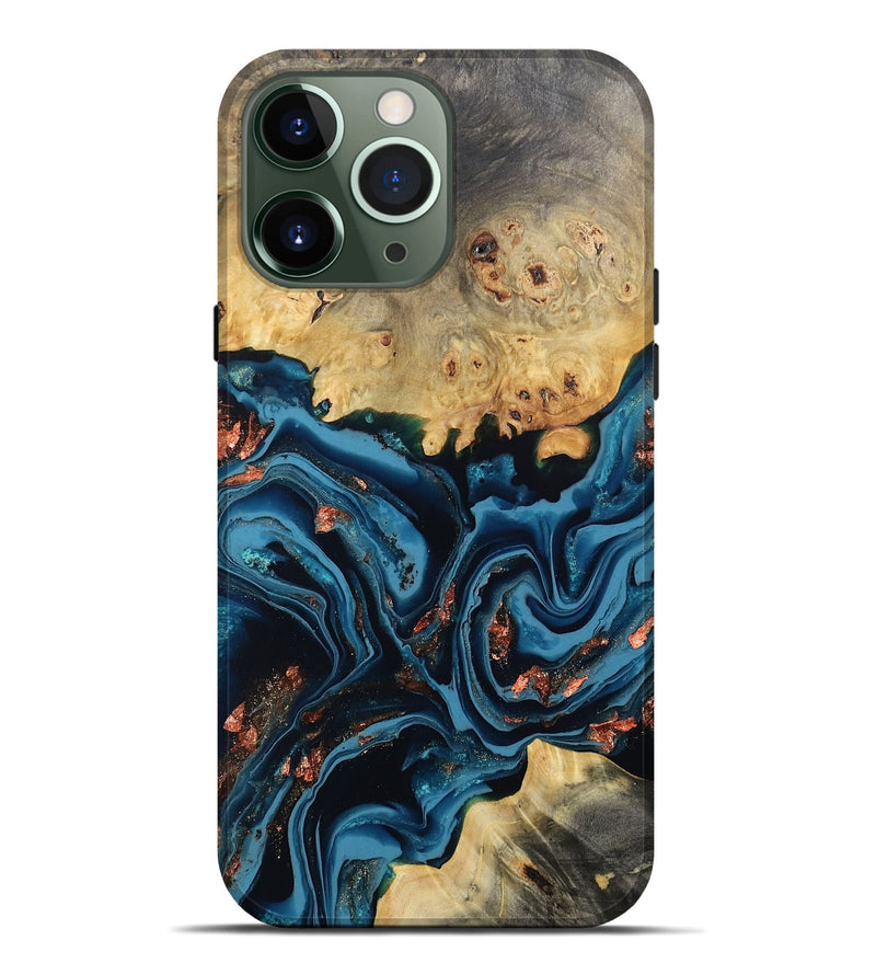 iPhone 13 Pro Max Wood Live Edge Phone Case - Mason (Teal & Gold, 802430)