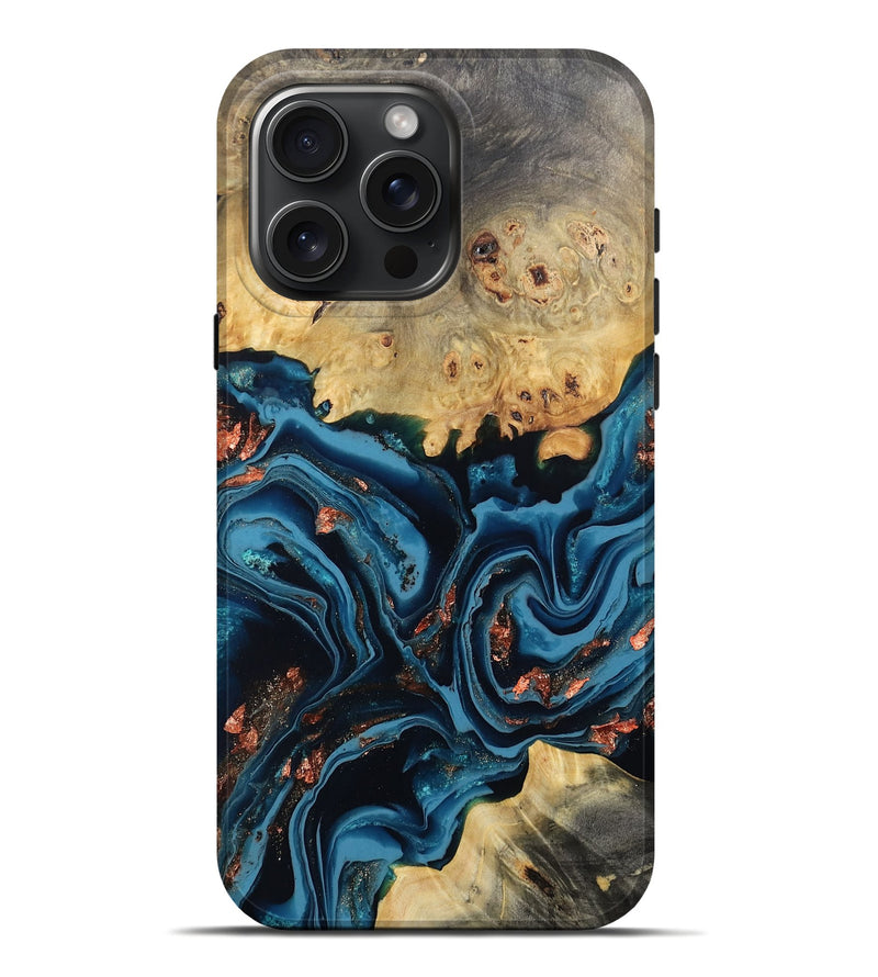 iPhone 16 Pro Max Wood Live Edge Phone Case - Mason (Teal & Gold, 802430)