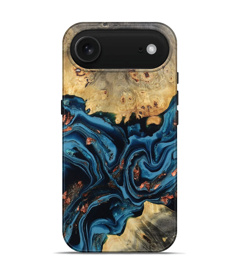 iPhone 17 Air Wood Live Edge Phone Case - Mason (Teal & Gold, 802430)