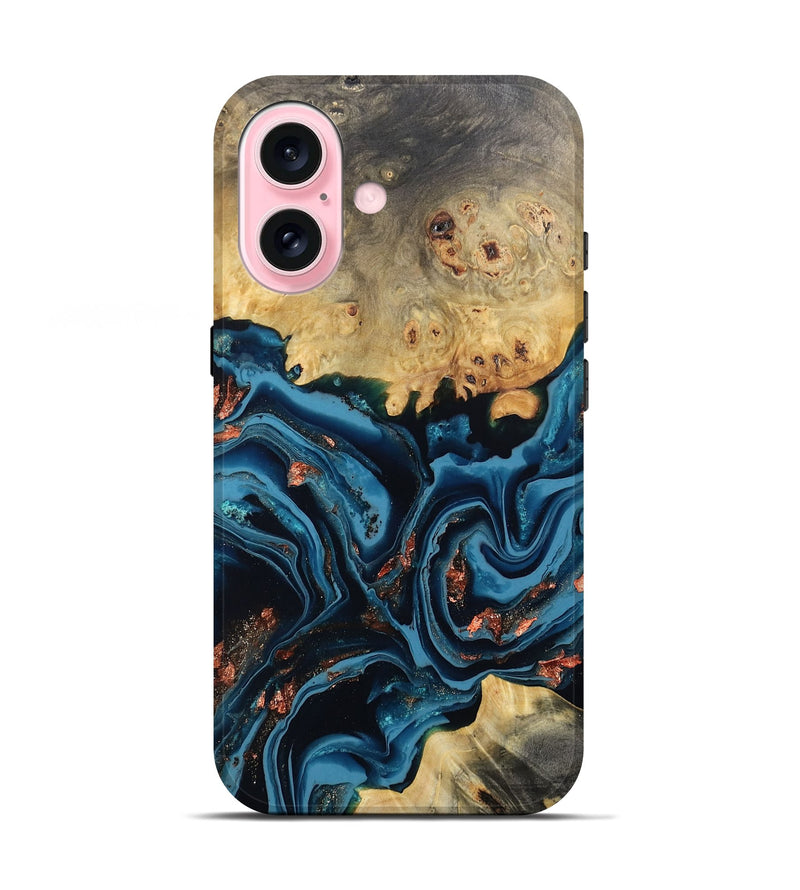 iPhone 17 Wood Live Edge Phone Case - Mason (Teal & Gold, 802430)