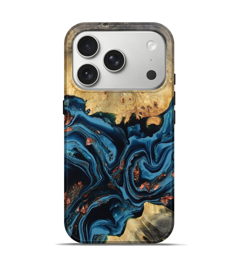 iPhone 17 Pro Wood Live Edge Phone Case - Mason (Teal & Gold, 802430)