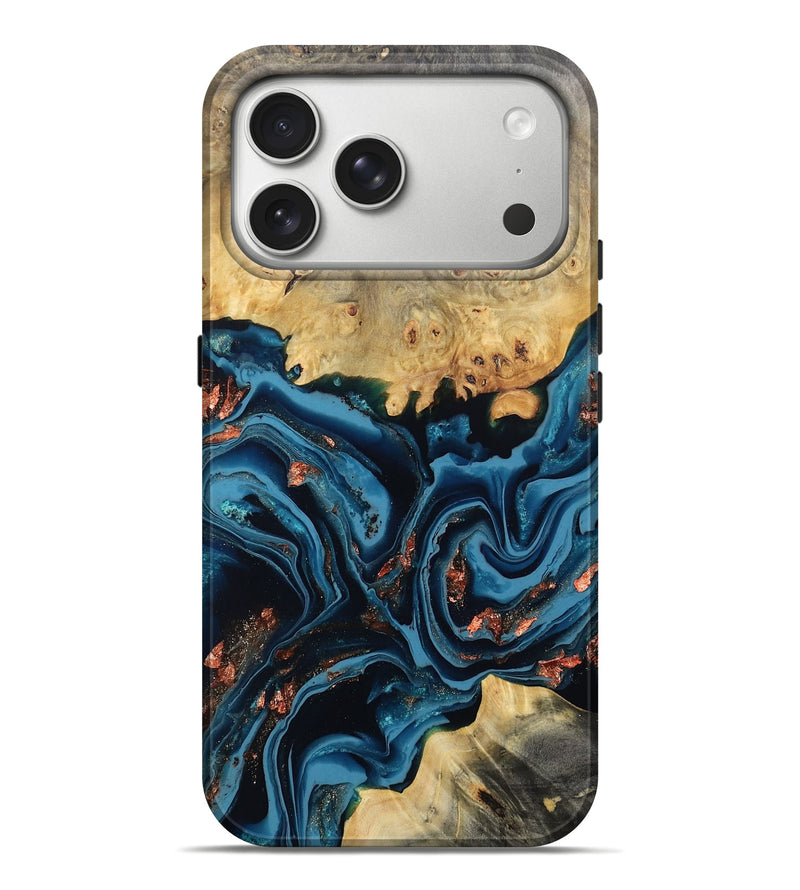 iPhone 17 Pro Max Wood Live Edge Phone Case - Mason (Teal & Gold, 802430)