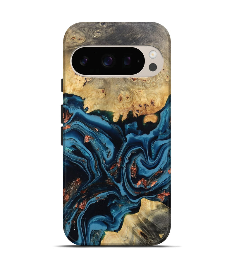 Pixel 10 Wood Live Edge Phone Case - Mason (Teal & Gold, 802430)