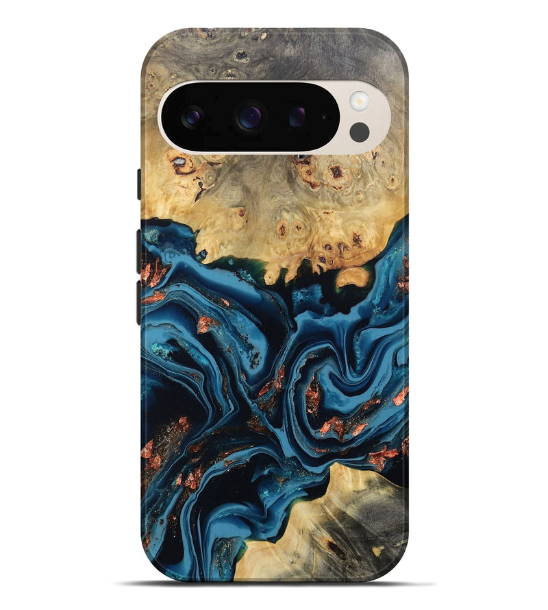 Pixel 10 Pro XL Wood Live Edge Phone Case - Mason (Teal & Gold, 802430)