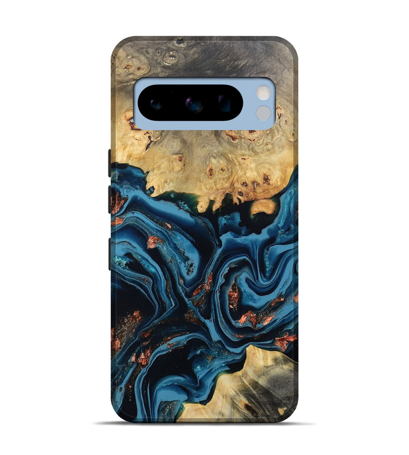 Pixel 8 Pro Wood Live Edge Phone Case - Mason (Teal & Gold, 802430)