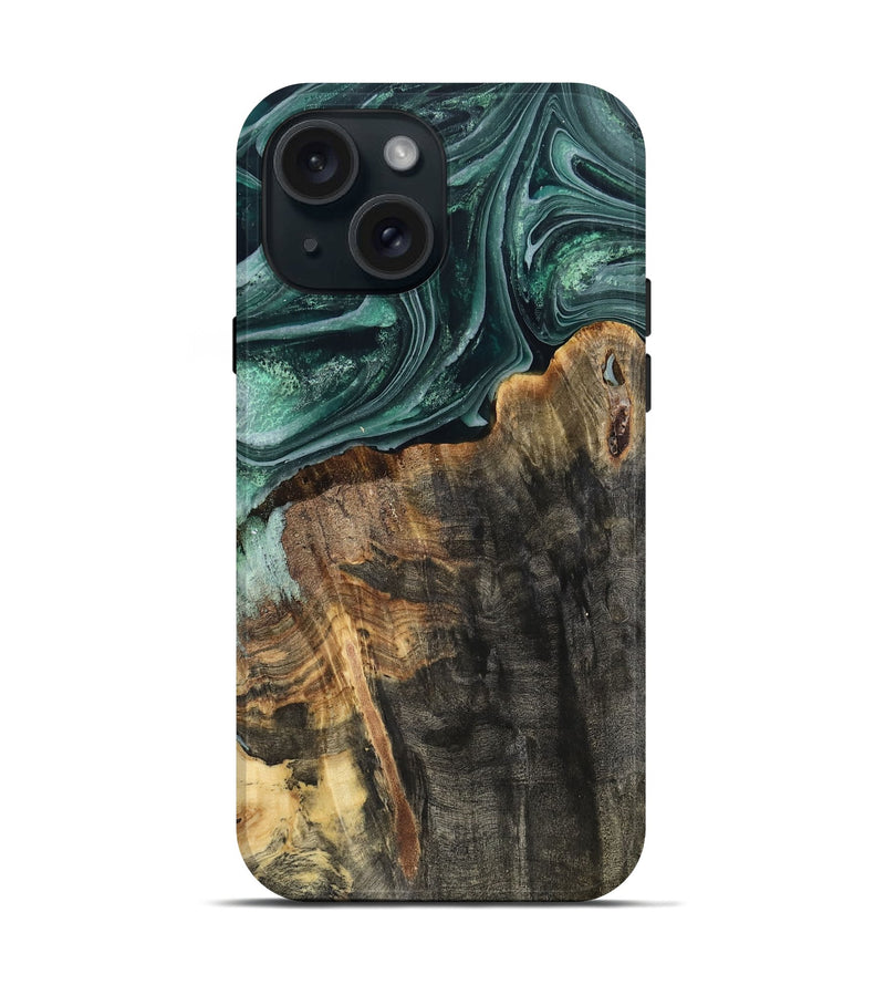 iPhone 15 Wood Live Edge Phone Case - Dovie (Green, 802431)