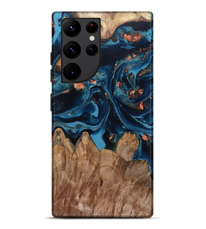 Galaxy S22 Ultra Wood Live Edge Phone Case - Hayley (Teal & Gold, 802432)