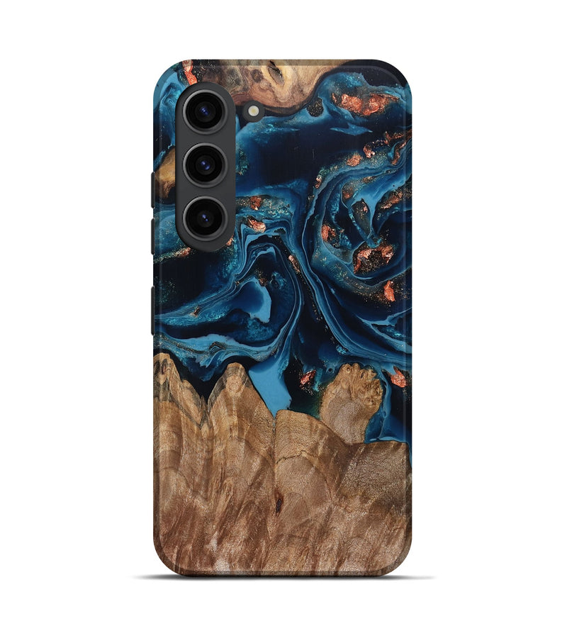 Galaxy S23 Wood Live Edge Phone Case - Hayley (Teal & Gold, 802432)