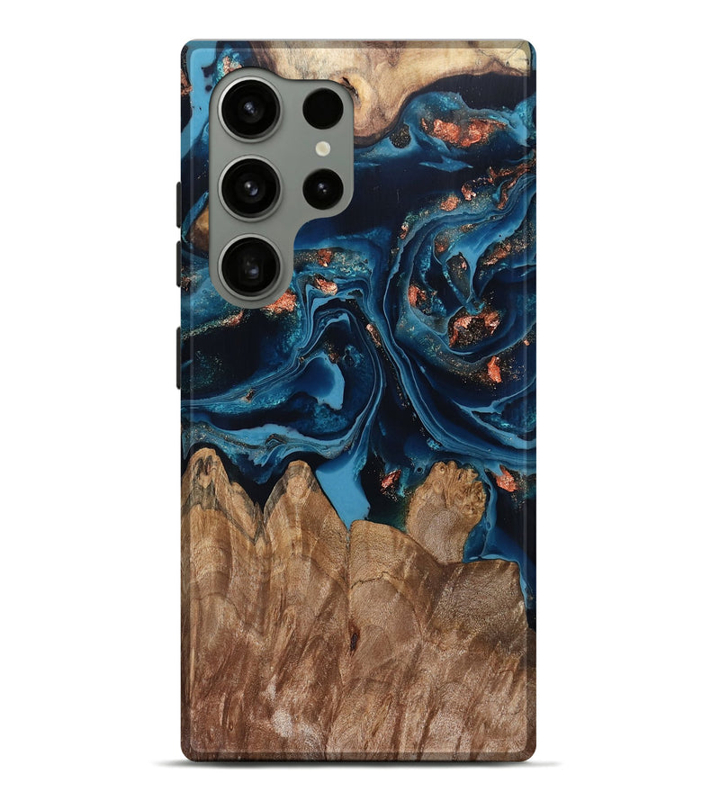 Galaxy S24 Ultra Wood Live Edge Phone Case - Hayley (Teal & Gold, 802432)