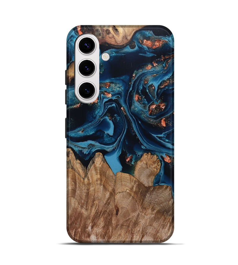 Galaxy S25 Wood Live Edge Phone Case - Hayley (Teal & Gold, 802432)