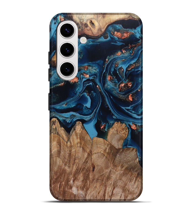 Galaxy S25 Plus Wood Live Edge Phone Case - Hayley (Teal & Gold, 802432)