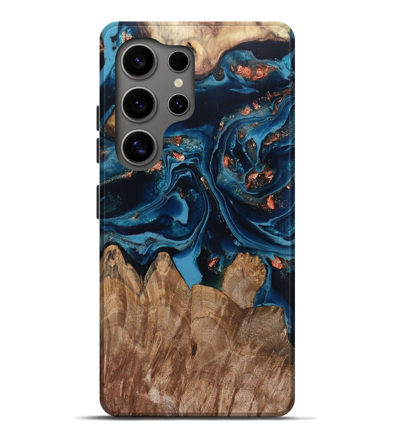 Galaxy S25 Ultra Wood Live Edge Phone Case - Hayley (Teal & Gold, 802432)