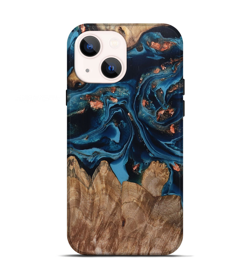 iPhone 13 Wood Live Edge Phone Case - Hayley (Teal & Gold, 802432)