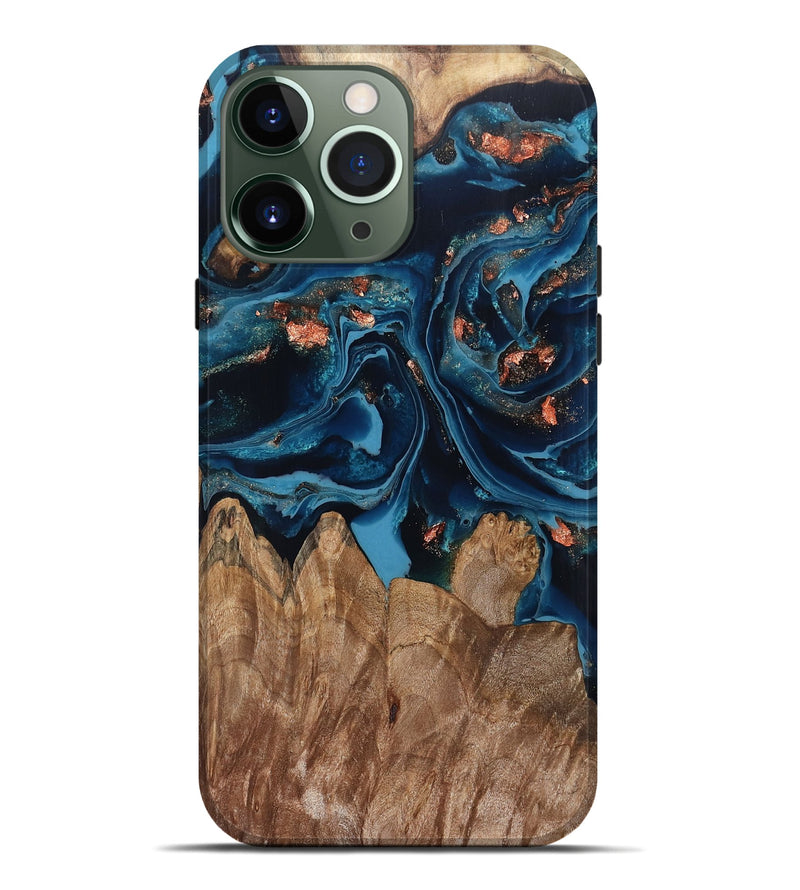 iPhone 13 Pro Max Wood Live Edge Phone Case - Hayley (Teal & Gold, 802432)
