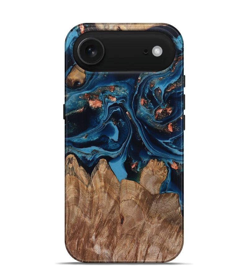 iPhone 17 Air Wood Live Edge Phone Case - Hayley (Teal & Gold, 802432)
