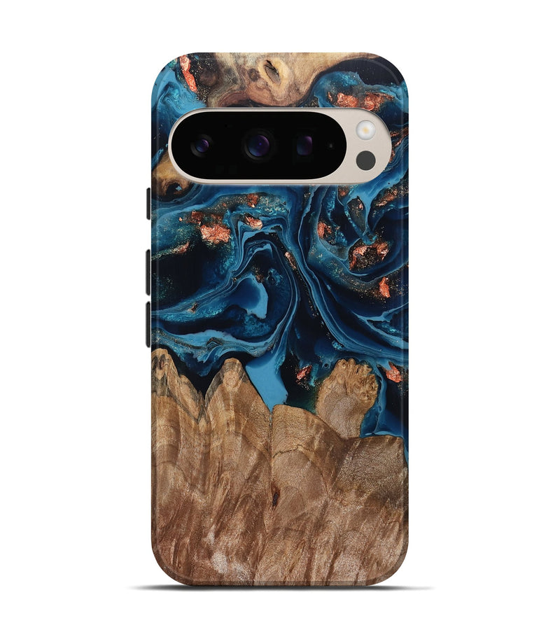 Pixel 10 Wood Live Edge Phone Case - Hayley (Teal & Gold, 802432)