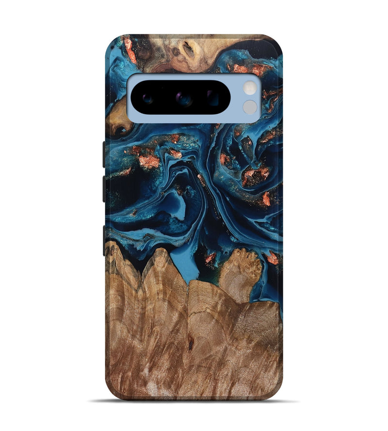 Pixel 8 Pro Wood Live Edge Phone Case - Hayley (Teal & Gold, 802432)