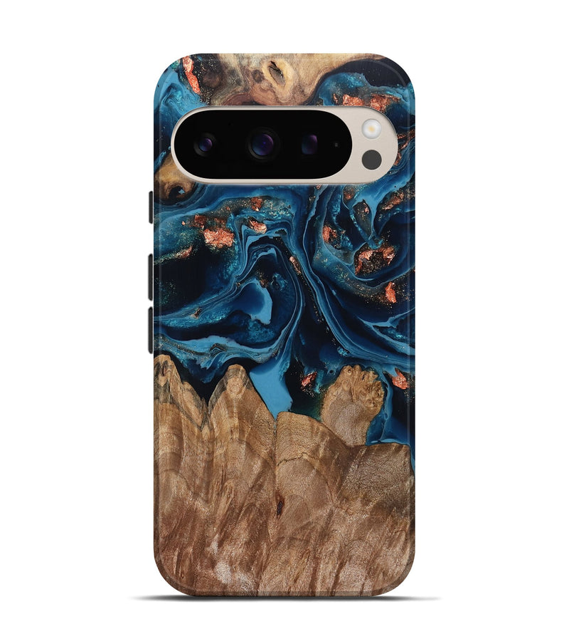 Pixel 9 Wood Live Edge Phone Case - Hayley (Teal & Gold, 802432)