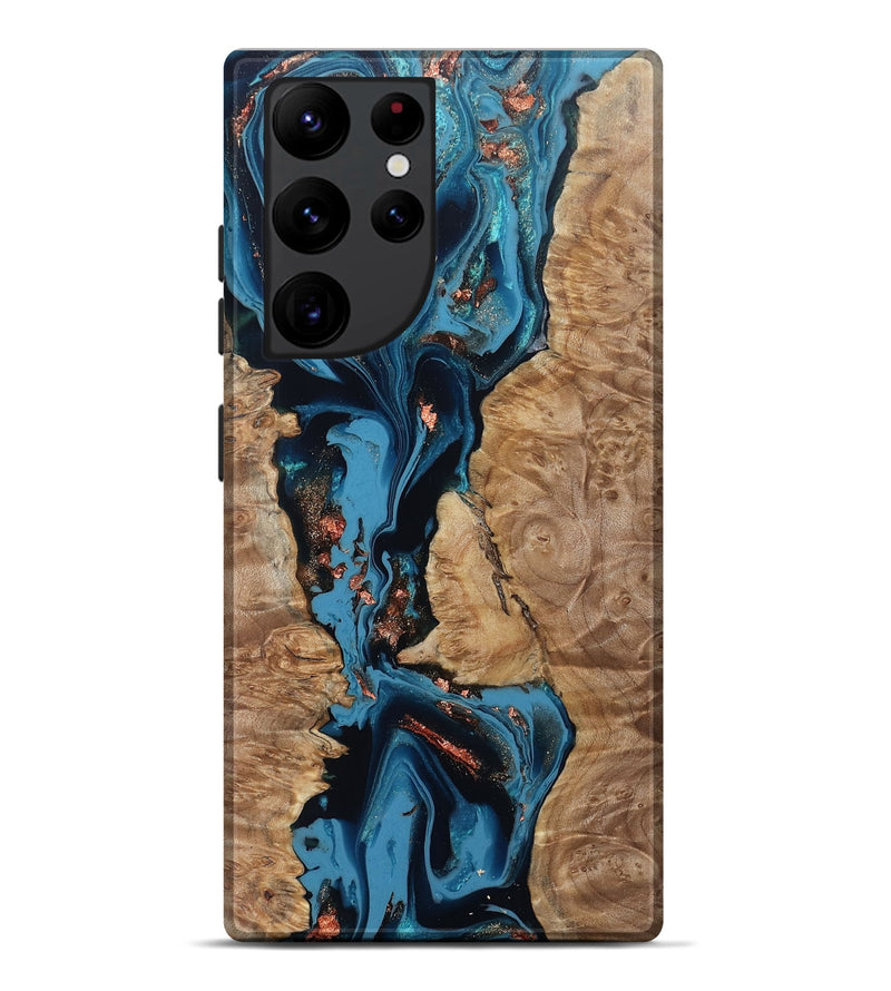 Galaxy S22 Ultra Wood Live Edge Phone Case - Kaizen (Teal & Gold, 802433)