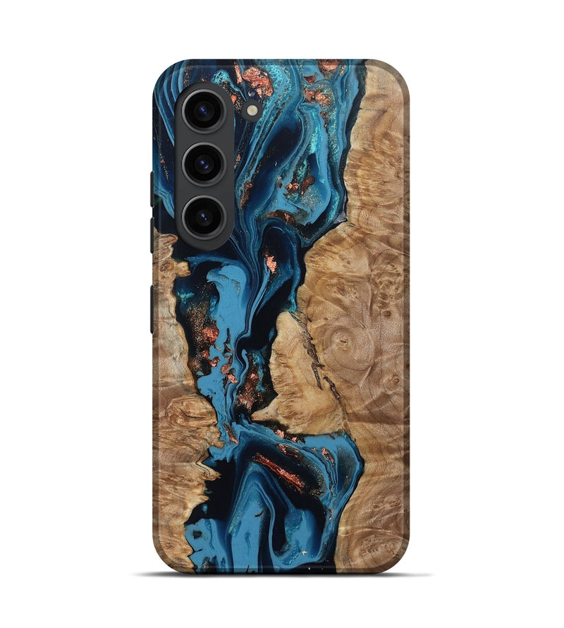 Galaxy S23 Wood Live Edge Phone Case - Kaizen (Teal & Gold, 802433)