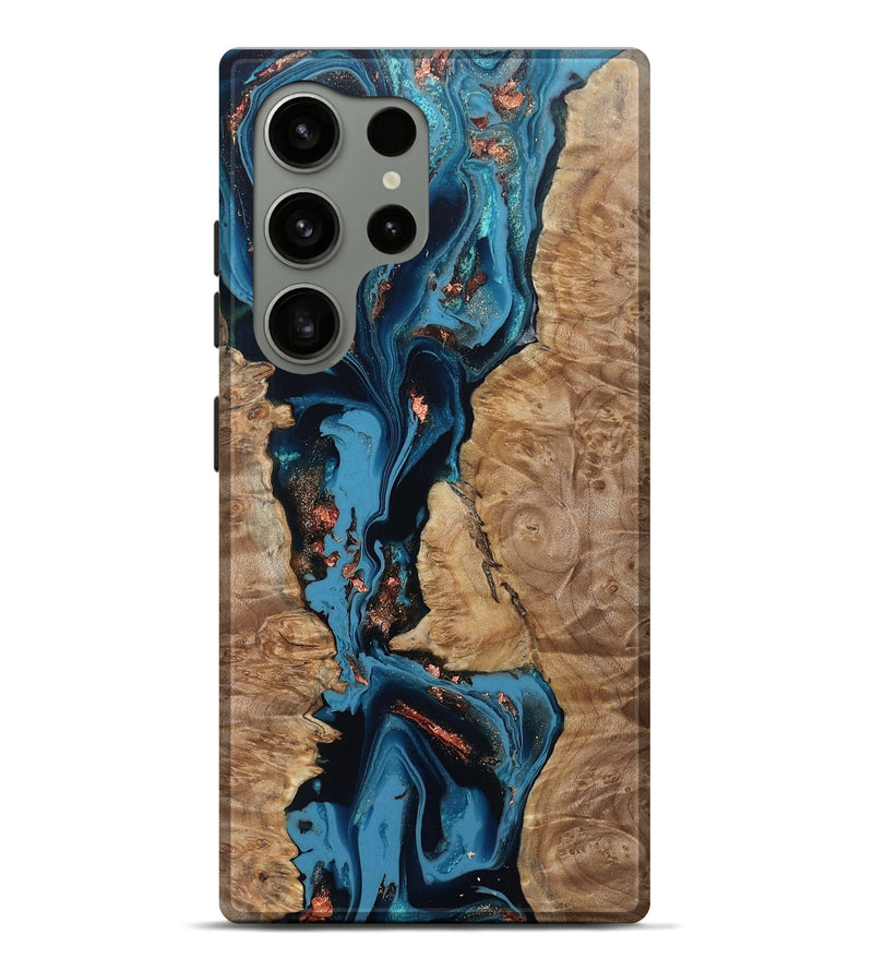 Galaxy S24 Ultra Wood Live Edge Phone Case - Kaizen (Teal & Gold, 802433)